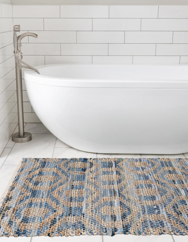 Navy Blue 3' x 10' Chindi Jute Runner Rug