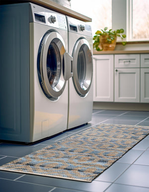 Navy Blue 3' x 10' Chindi Jute Runner Rug