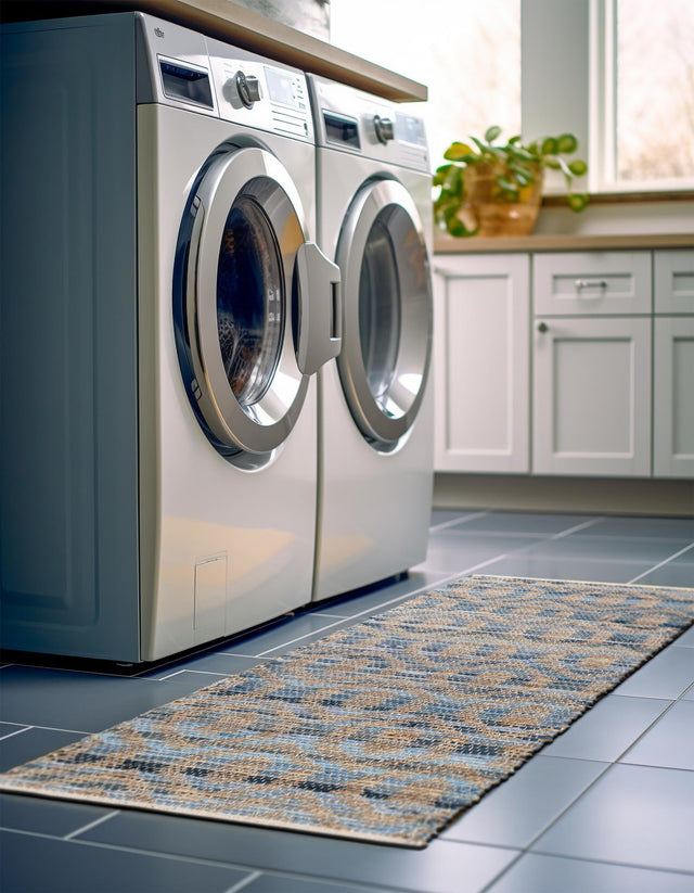 Navy Blue 3' x 10' Chindi Jute Runner Rug