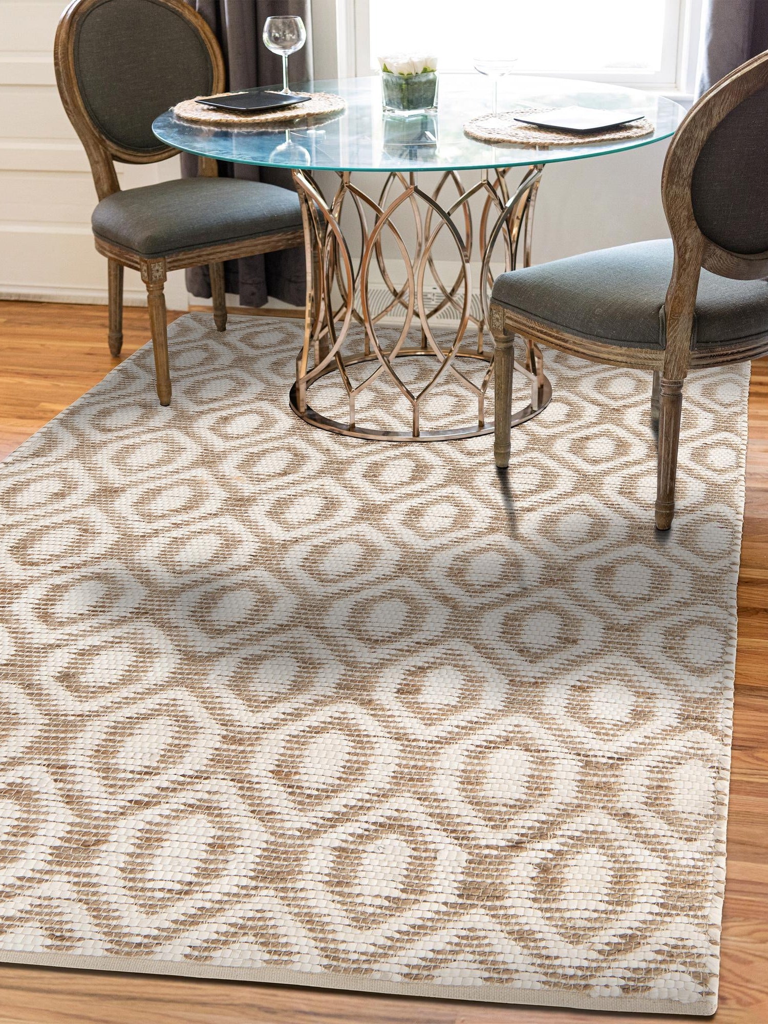 White 4' 1 x 6' 1 Chindi Jute Rectangle Area Rug Interior Design Home Decor Carpet Mat for Sale at Rug Engine