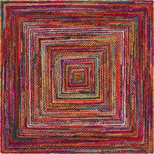 Multicolor 10' x 10' Braided Chindi Square Rug