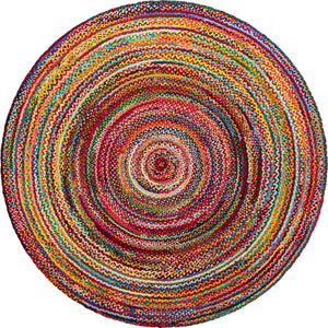 Multicolor 10' x 10' Braided Chindi Round Rug