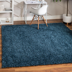Marine Blue 10' x 10' Davos Shag Square Area Rug Thick Soft Touch Fluffy & Plush Shaggy Pile 100% Polypropylene Carpet for Living Dining Bedrooms Office for Sale at Rug Engine
