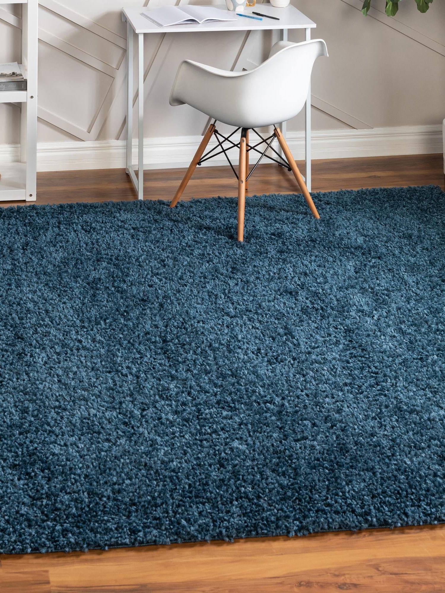 Marine Blue 3' 1 x 3' 1 Davos Shag Square Area Rug Thick Soft Touch Fluffy & Plush Shaggy Pile 100% Polypropylene Carpet for Living Dining Bedrooms Office for Sale at Rug Engine