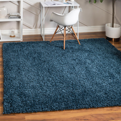 Marine Blue 3' 1 x 3' 1 Davos Shag Square Area Rug Thick Soft Touch Fluffy & Plush Shaggy Pile 100% Polypropylene Carpet for Living Dining Bedrooms Office for Sale at Rug Engine