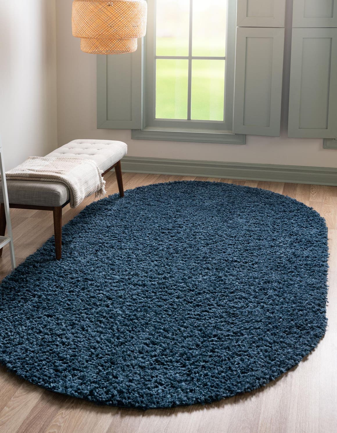 Marine Blue 3' 1 x 5' 3 Davos Shag Oval Area Rug Thick Soft Touch Fluffy & Plush Shaggy Pile 100% Polypropylene Carpet for Living Dining Bedrooms Office for Sale at Rug Engine