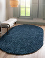 Marine Blue 7' 10 x 10' Davos Shag Oval Area Rug Thick Soft Touch Fluffy & Plush Shaggy Pile 100% Polypropylene Carpet for Living Dining Bedrooms Office for Sale at Rug Engine