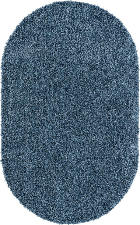 Marine Blue 5' 3 x 8' Davos Shag Oval Area Rug Thick Soft Touch Fluffy & Plush Shaggy Pile 100% Polypropylene Carpet for Living Dining Bedrooms Office for Sale at Rug Engine