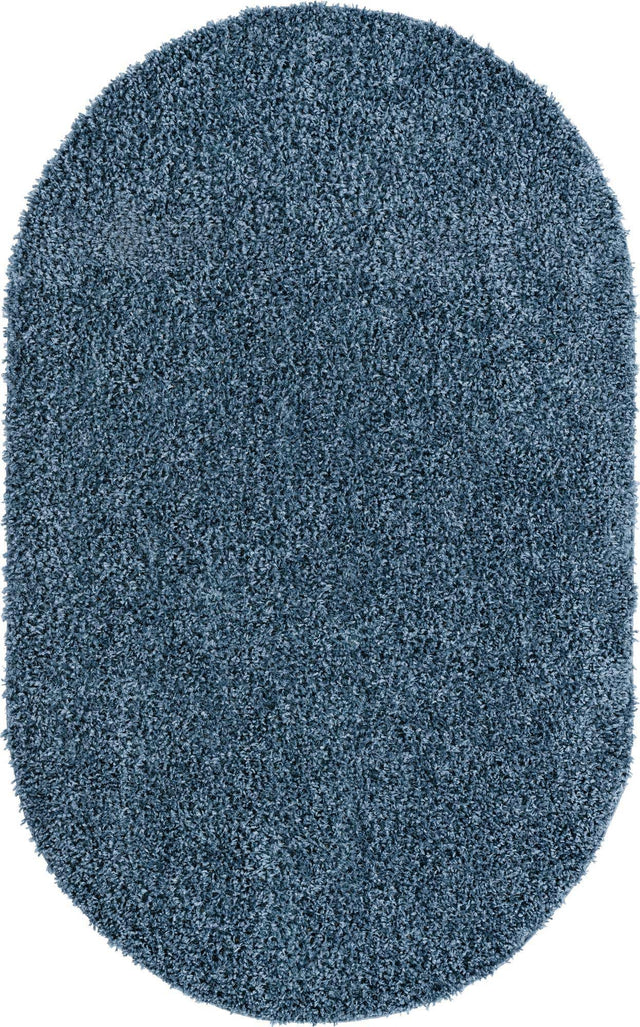 Marine Blue 5' 3 x 8' Davos Shag Oval Area Rug Thick Soft Touch Fluffy & Plush Shaggy Pile 100% Polypropylene Carpet for Living Dining Bedrooms Office for Sale at Rug Engine