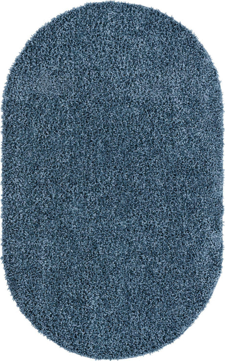 Marine Blue 7' 10 x 10' Davos Shag Oval Area Rug Thick Soft Touch Fluffy & Plush Shaggy Pile 100% Polypropylene Carpet for Living Dining Bedrooms Office for Sale at Rug Engine