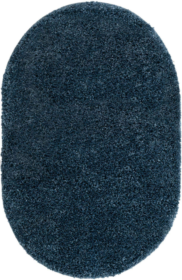 Marine Blue 3' 1 x 5' 3 Davos Shag Oval Area Rug Thick Soft Touch Fluffy & Plush Shaggy Pile 100% Polypropylene Carpet for Living Dining Bedrooms Office for Sale at Rug Engine