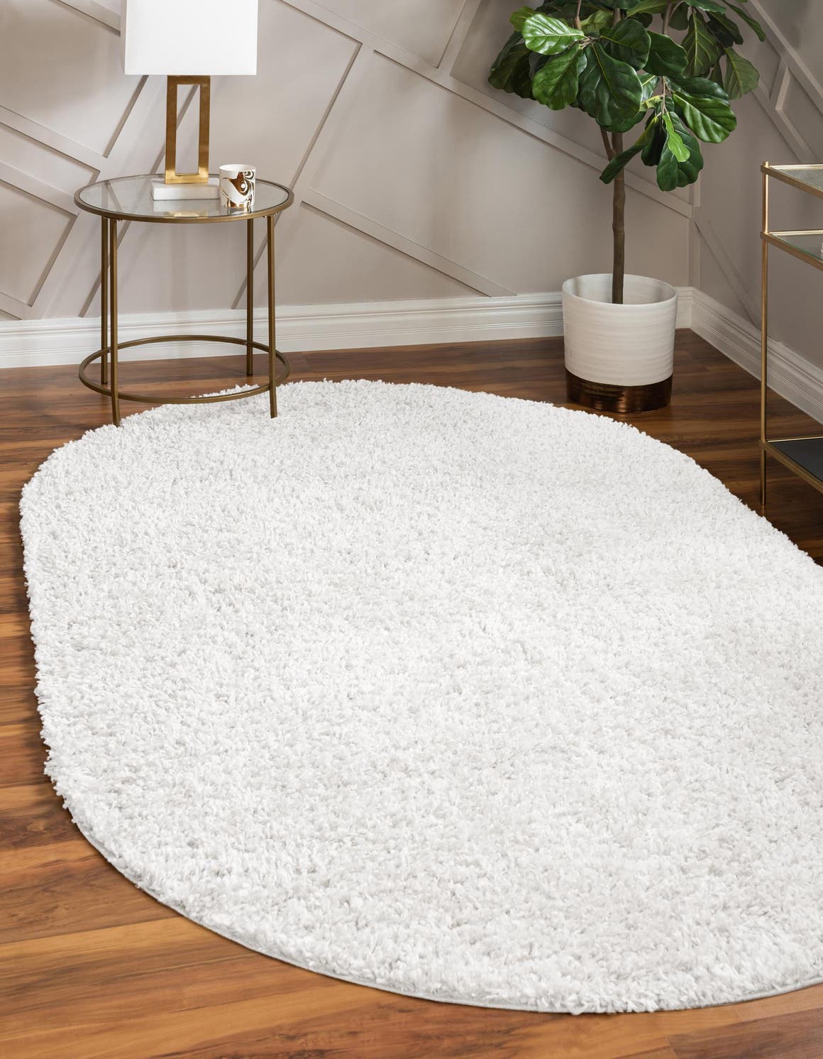 White 5' 3 x 8' Davos Shag Oval Area Rug Thick Soft Touch Fluffy & Plush Shaggy Pile 100% Polypropylene Carpet for Living Dining Bedrooms Office for Sale at Rug Engine