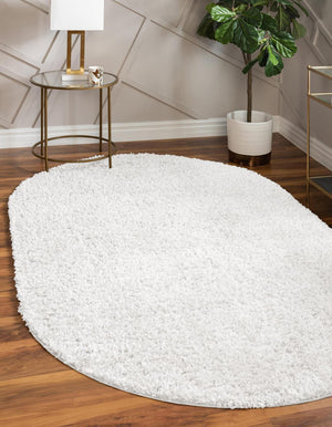 White 5' 3 x 8' Davos Shag Oval Area Rug Thick Soft Touch Fluffy & Plush Shaggy Pile 100% Polypropylene Carpet for Living Dining Bedrooms Office for Sale at Rug Engine