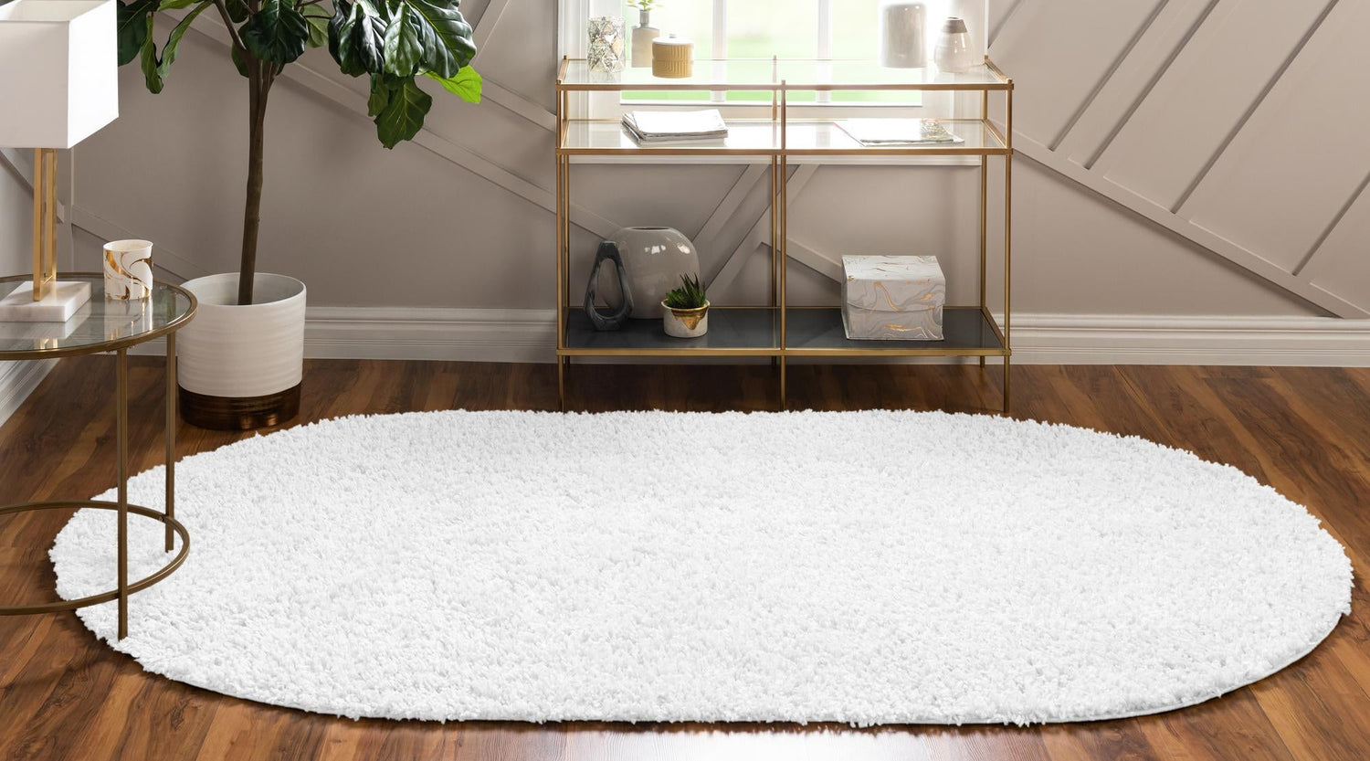 White 5' 3 x 8' Davos Shag Oval Area Rug Thick Soft Touch Fluffy & Plush Shaggy Pile 100% Polypropylene Carpet for Living Dining Bedrooms Office for Sale at Rug Engine