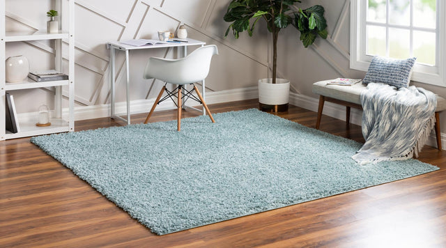 Aqua 3' 1 x 3' 1 Davos Shag Square Area Rug Thick Soft Touch Fluffy & Plush Shaggy Pile 100% Polypropylene Carpet for Living Dining Bedrooms Office for Sale at Rug Engine
