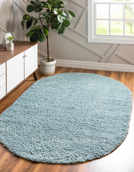 Aqua 5' 3 x 8' Davos Shag Oval Area Rug Thick Soft Touch Fluffy & Plush Shaggy Pile 100% Polypropylene Carpet for Living Dining Bedrooms Office for Sale at Rug Engine