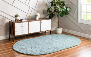 Aqua 5' 3 x 8' Davos Shag Oval Area Rug Thick Soft Touch Fluffy & Plush Shaggy Pile 100% Polypropylene Carpet for Living Dining Bedrooms Office for Sale at Rug Engine