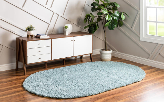 Aqua 5' 3 x 8' Davos Shag Oval Area Rug Thick Soft Touch Fluffy & Plush Shaggy Pile 100% Polypropylene Carpet for Living Dining Bedrooms Office for Sale at Rug Engine