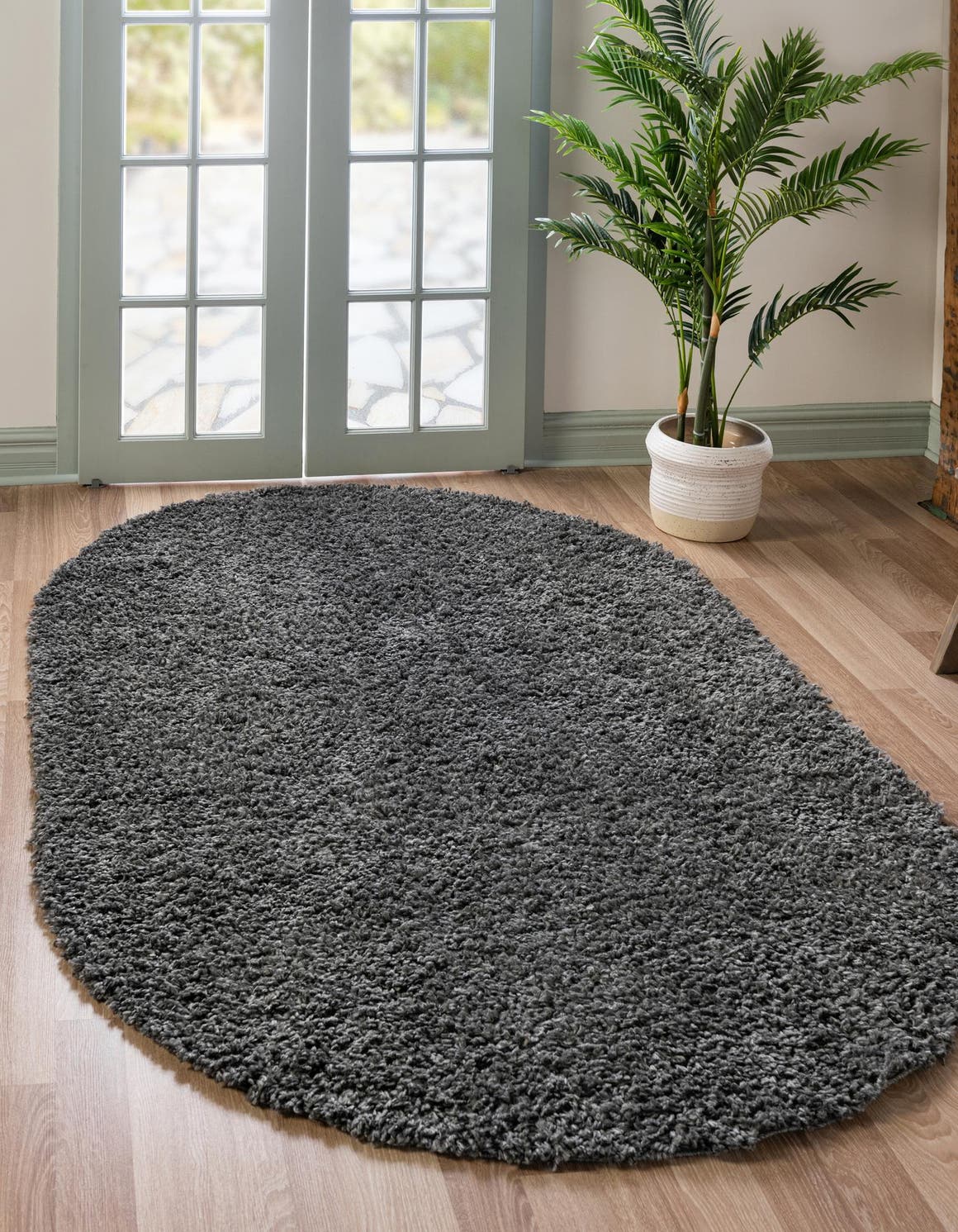 Peppercorn 5' 3 x 8' Davos Shag Oval Area Rug Thick Soft Touch Fluffy & Plush Shaggy Pile 100% Polypropylene Carpet for Living Dining Bedrooms Office for Sale at Rug Engine