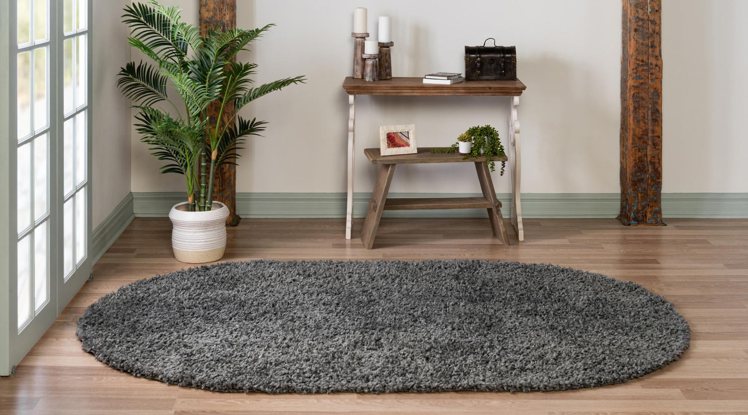 Peppercorn 5' 3 x 8' Davos Shag Oval Area Rug Thick Soft Touch Fluffy & Plush Shaggy Pile 100% Polypropylene Carpet for Living Dining Bedrooms Office for Sale at Rug Engine