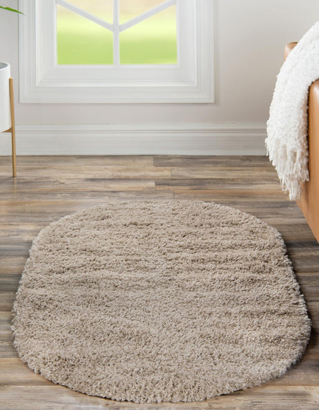Linen 7' 10 x 10' Davos Shag Oval Area Rug Thick Soft Touch Fluffy & Plush Shaggy Pile 100% Polypropylene Carpet for Living Dining Bedrooms Office for Sale at Rug Engine