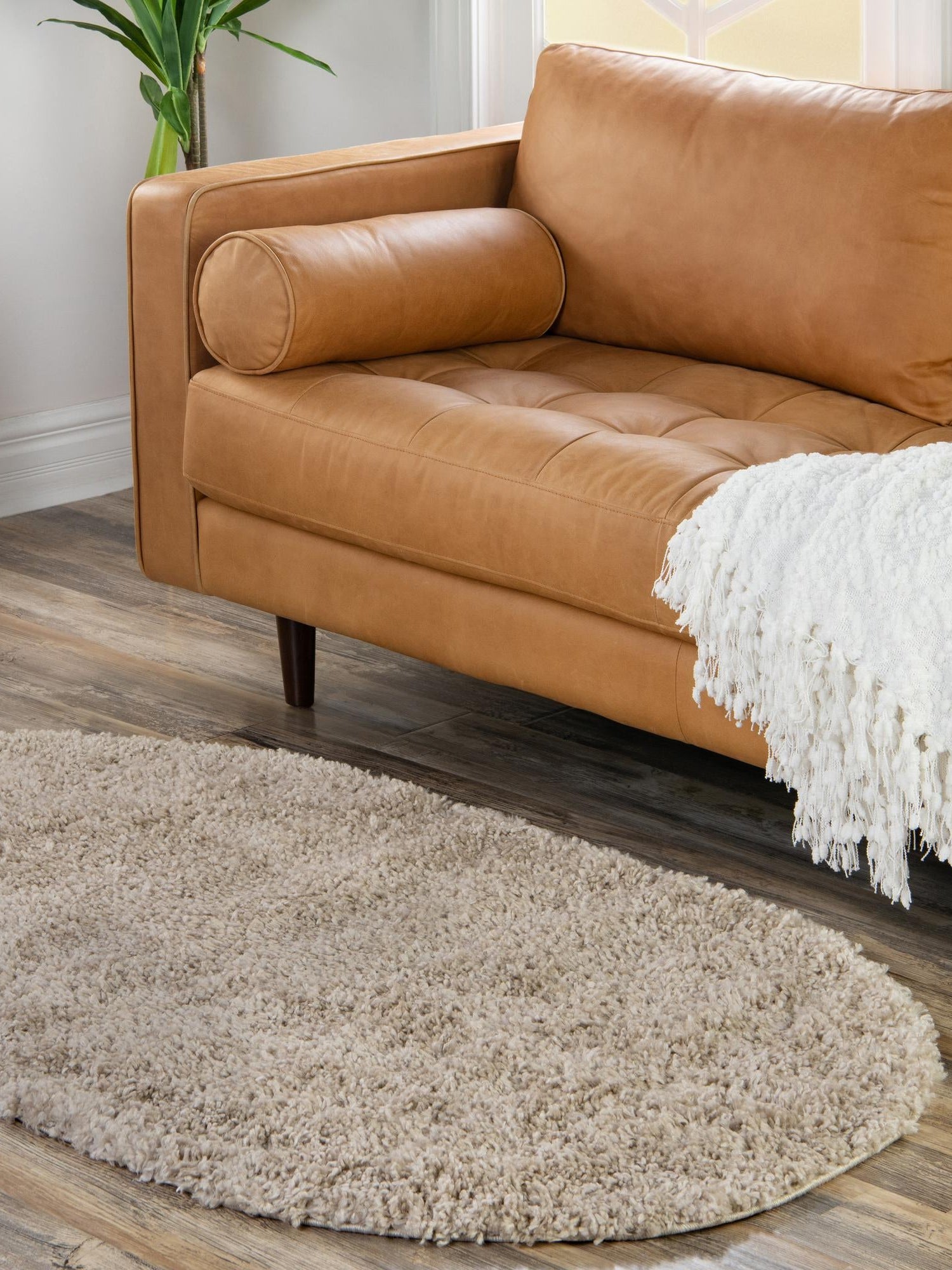 Linen 7' 10 x 10' Davos Shag Oval Area Rug Thick Soft Touch Fluffy & Plush Shaggy Pile 100% Polypropylene Carpet for Living Dining Bedrooms Office for Sale at Rug Engine