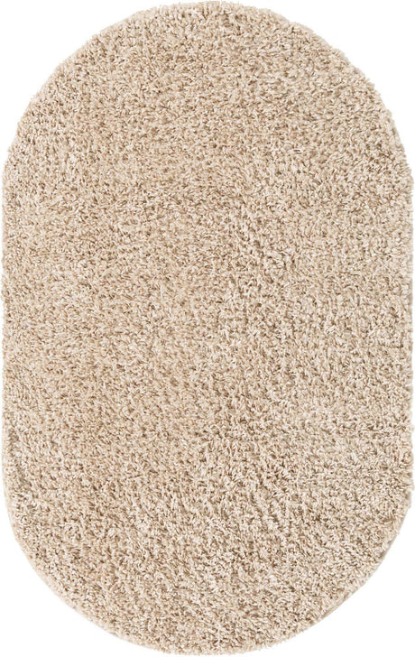 Linen 5' 3 x 8' Davos Shag Oval Area Rug Thick Soft Touch Fluffy & Plush Shaggy Pile 100% Polypropylene Carpet for Living Dining Bedrooms Office for Sale at Rug Engine