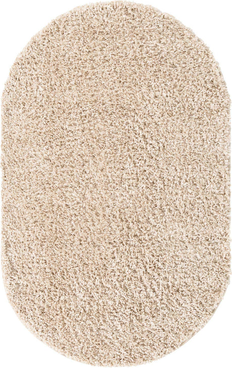 Linen 3' 1 x 5' 3 Davos Shag Oval Area Rug Thick Soft Touch Fluffy & Plush Shaggy Pile 100% Polypropylene Carpet for Living Dining Bedrooms Office for Sale at Rug Engine