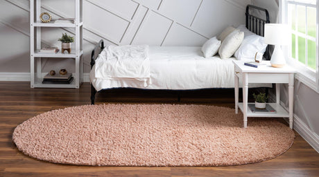 Dusty Rose 3' 1 x 5' 3 Davos Shag Oval Area Rug Thick Soft Touch Fluffy & Plush Shaggy Pile 100% Polypropylene Carpet for Living Dining Bedrooms Office for Sale at Rug Engine