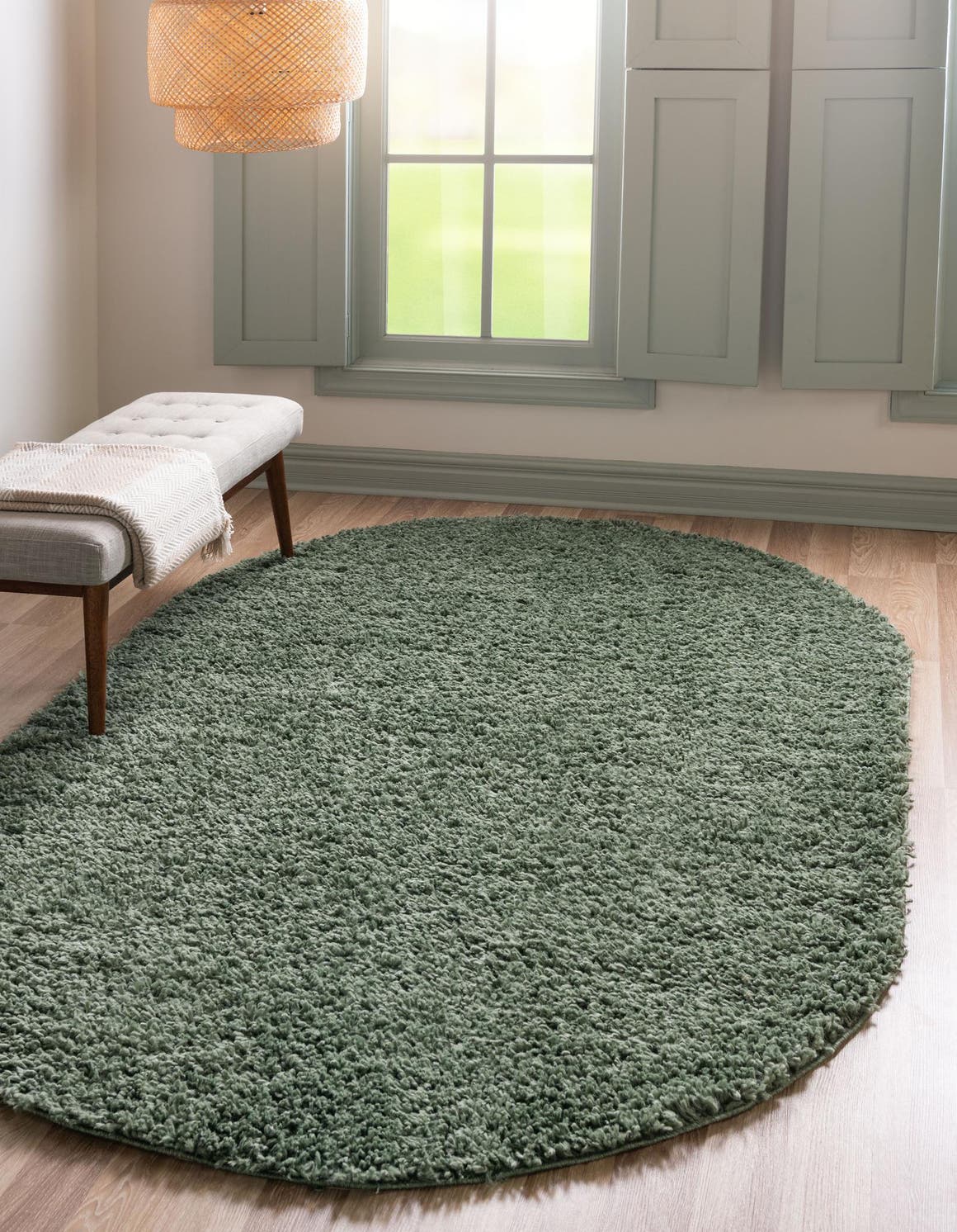 Sage 7' 10 x 10' Davos Shag Oval Area Rug Thick Soft Touch Fluffy & Plush Shaggy Pile 100% Polypropylene Carpet for Living Dining Bedrooms Office for Sale at Rug Engine