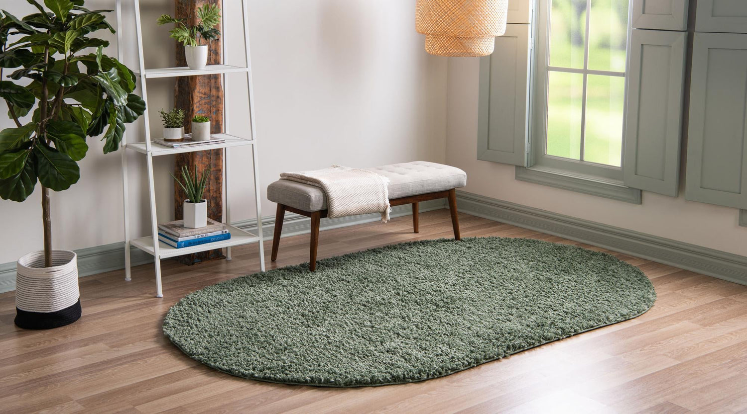 Sage 3' 1 x 5' 3 Davos Shag Oval Area Rug Thick Soft Touch Fluffy & Plush Shaggy Pile 100% Polypropylene Carpet for Living Dining Bedrooms Office for Sale at Rug Engine