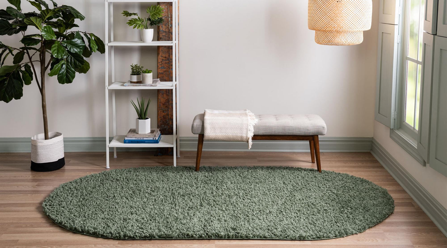 Sage 5' 3 x 8' Davos Shag Oval Area Rug Thick Soft Touch Fluffy & Plush Shaggy Pile 100% Polypropylene Carpet for Living Dining Bedrooms Office for Sale at Rug Engine