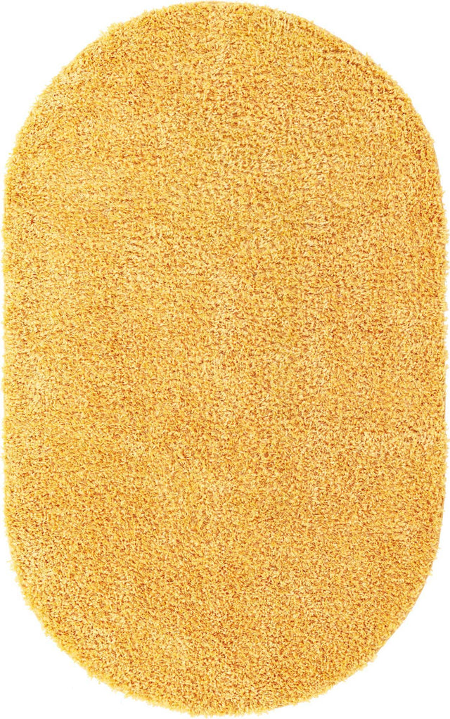 Sun Yellow 5' 3 x 8' Davos Shag Oval Area Rug Thick Soft Touch Fluffy & Plush Shaggy Pile 100% Polypropylene Carpet for Living Dining Bedrooms Office for Sale at Rug Engine