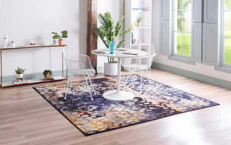 Navy Blue 6' x 6' Vita Square Area Rug Colorful Vivid Vintage Style Modern Indoor Easy Clean Durable Carpet Mat for Home Interior Design for Sale at Rug Engine