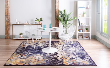 Navy Blue 8' x 8' Vita Square Area Rug Colorful Vivid Vintage Style Modern Indoor Easy Clean Durable Carpet Mat for Home Interior Design for Sale at Rug Engine