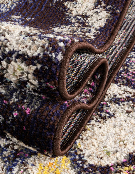 Navy Blue 6' x 6' Vita Square Area Rug Colorful Vivid Vintage Style Modern Indoor Easy Clean Durable Carpet Mat for Home Interior Design for Sale at Rug Engine