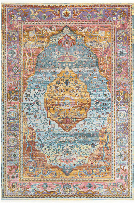 Light Blue 7' x 10' Baracoa Rectangle Area Rug 100% Polypropylene Distressed Vintage Living Dining Room Office Traditional Carpet for Sale at Rug Engine