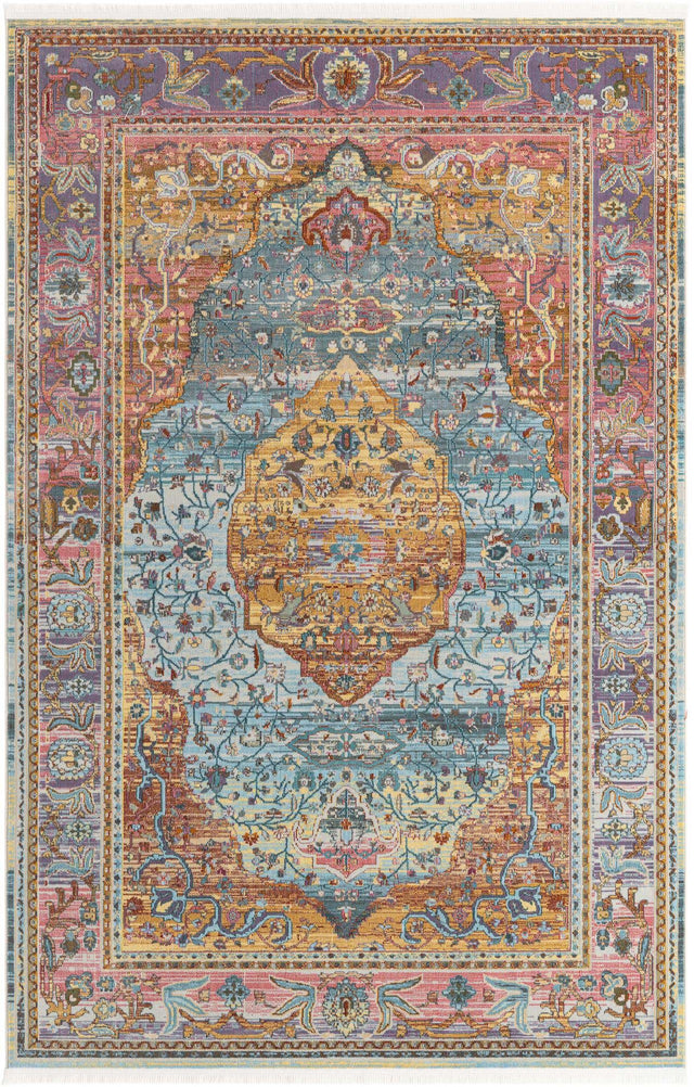 Light Blue 6' x 9' Baracoa Rectangle Area Rug 100% Polypropylene Distressed Vintage Living Dining Room Office Traditional Carpet for Sale at Rug Engine