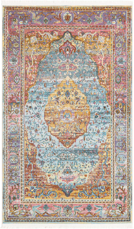 Light Blue 3' 3 x 5' 3 Baracoa Rectangle Area Rug 100% Polypropylene Distressed Vintage Living Dining Room Office Traditional Carpet for Sale at Rug Engine