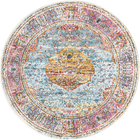 Light Blue 3' 3 x 3' 3 Baracoa Round Area Rug 100% Polypropylene Distressed Vintage Living Dining Room Office Traditional Carpet for Sale at Rug Engine