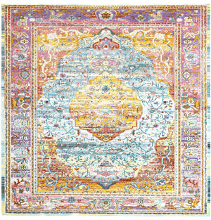 Light Blue 8' x 8' Baracoa Square Area Rug 100% Polypropylene Distressed Vintage Living Dining Room Office Traditional Carpet for Sale at Rug Engine