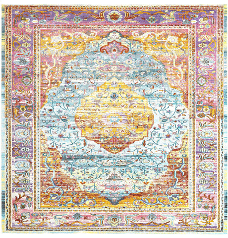 Light Blue 8' x 8' Baracoa Square Area Rug 100% Polypropylene Distressed Vintage Living Dining Room Office Traditional Carpet for Sale at Rug Engine