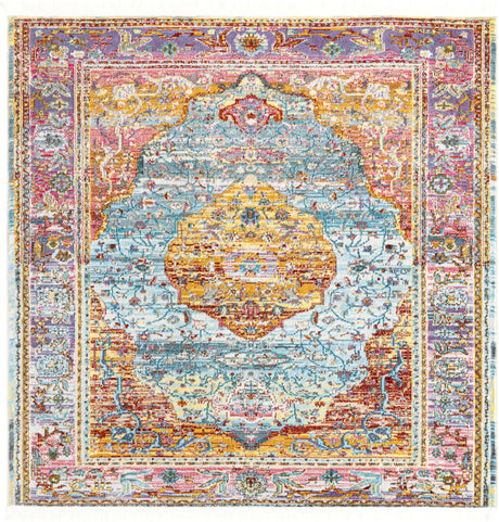 Light Blue 5' x 5' Baracoa Square Area Rug 100% Polypropylene Distressed Vintage Living Dining Room Office Traditional Carpet for Sale at Rug Engine