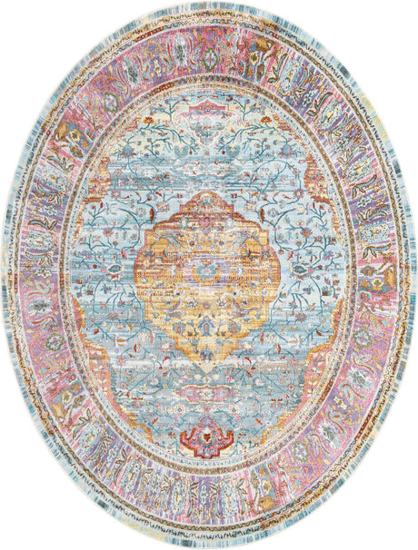 Light Blue 7' 10 x 10' Baracoa Oval Area Rug 100% Polypropylene Distressed Vintage Living Dining Room Office Traditional Carpet for Sale at Rug Engine