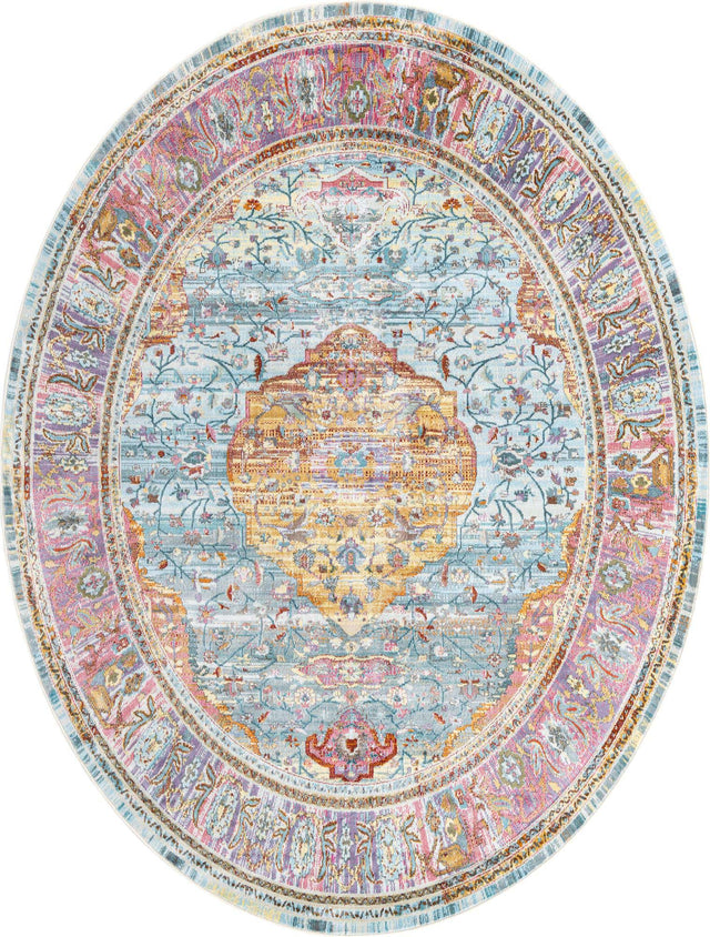 Light Blue 7' 10 x 10' Baracoa Oval Area Rug 100% Polypropylene Distressed Vintage Living Dining Room Office Traditional Carpet for Sale at Rug Engine