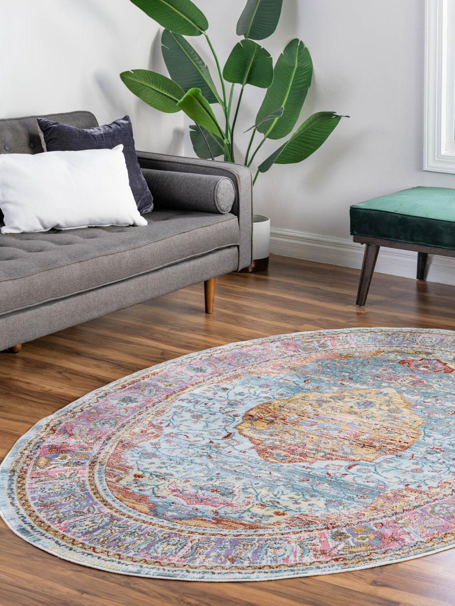 Light Blue 7' 10 x 10' Baracoa Oval Area Rug 100% Polypropylene Distressed Vintage Living Dining Room Office Traditional Carpet for Sale at Rug Engine