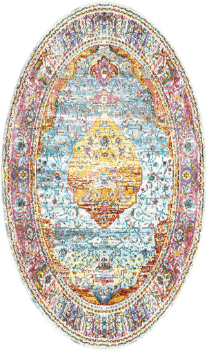 Light Blue 3' 3 x 5' 3 Baracoa Oval Area Rug 100% Polypropylene Distressed Vintage Living Dining Room Office Traditional Carpet for Sale at Rug Engine