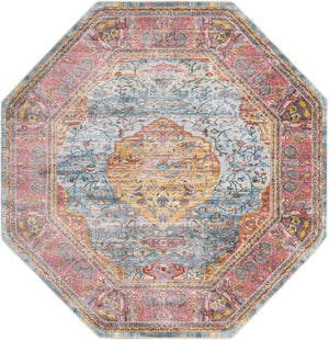 Light Blue 8' x 8' Baracoa Octagon Area Rug 100% Polypropylene Distressed Vintage Living Dining Room Office Traditional Carpet for Sale at Rug Engine