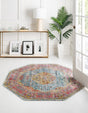 Light Blue 5' x 5' Baracoa Octagon Area Rug 100% Polypropylene Distressed Vintage Living Dining Room Office Traditional Carpet for Sale at Rug Engine