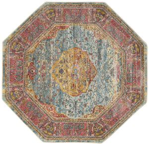 Light Blue 5' x 5' Baracoa Octagon Area Rug 100% Polypropylene Distressed Vintage Living Dining Room Office Traditional Carpet for Sale at Rug Engine